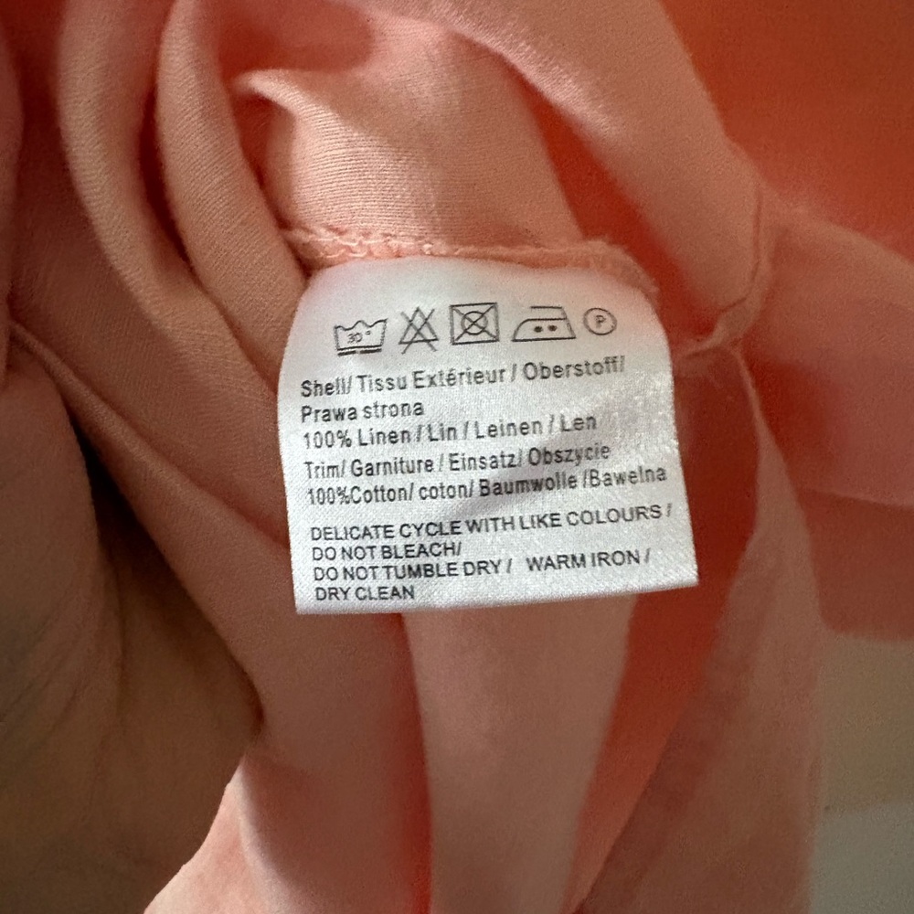 Medium Malvin "I Love Linen" Peach Tunic Dress 3/4 Sleeve Crochet Lace Trim - Picture 3 of 5